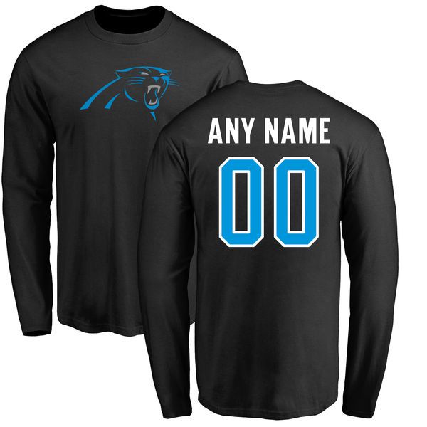 Men Carolina Panthers NFL Pro Line Black Any Name and Number Logo Custom Long Sleeve T-Shirt